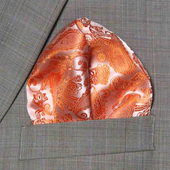 Gascoigne Pocket Square Orange White Paisley GZG Men's - Picture 1 of 2